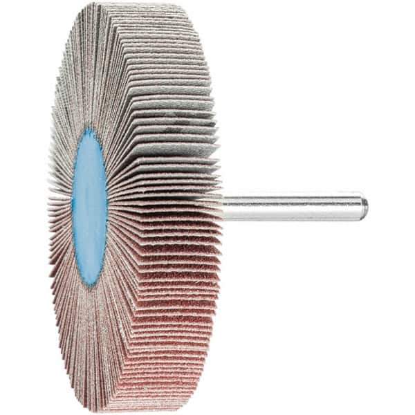 PFERD - 3" Diam x 1/2" Face Width, Aluminum Oxide Coated Mounted Flap Wheel - 1/4" Shank Mount, 120 Grit, 20,000 Max RPM - USA Tool & Supply
