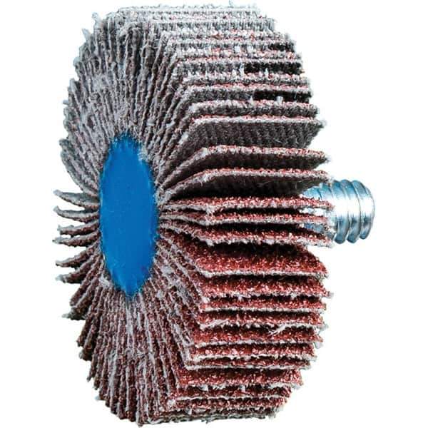 PFERD - 1-1/2" Diam x 1/2" Face Width, Aluminum Oxide Coated Mounted Flap Wheel - 1/4-20 Threaded Mount, 60 Grit, 23,000 Max RPM - USA Tool & Supply