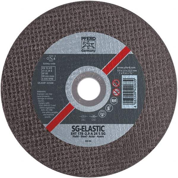 PFERD - 7" Aluminum Oxide Cutoff Wheel - 1/8" Thick, 7/8" Arbor, Use with Angle Grinders - USA Tool & Supply