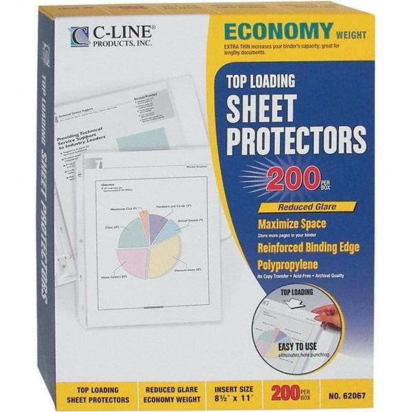 C-LINE - 200 Piece Clear Sheet Protectors-Ring Binder - 11" High x 8-1/2" Wide - USA Tool & Supply