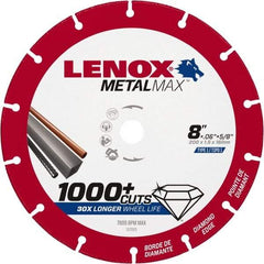 Lenox - 8" 40/50 Grit Diamond Cutoff Wheel - 0.06" Thick, 5/8" Arbor, 7,600 Max RPM, Use with Circular Saws - USA Tool & Supply