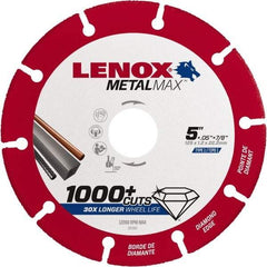 Lenox - 5" 40/50 Grit Diamond Cutoff Wheel - 0.05" Thick, 7/8" Arbor, 12,200 Max RPM, Use with Angle Grinders - USA Tool & Supply