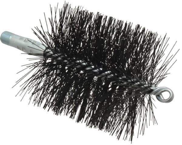 Schaefer Brush - 4-1/2" Brush Length, 4" Diam, Double Stem, Double Spiral Tube Brush - 7-1/2" Long, Tempered Steel Wire, 1/4" NPT Male Connection - USA Tool & Supply