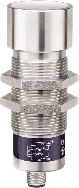 Telemecanique Sensors - NPN, PNP, 1m Detection, Cylinder, Ultrasonic Proximity Sensor - 4 Wires, IP67, 12 to 24 VDC, M30x1.5 Thread - USA Tool & Supply