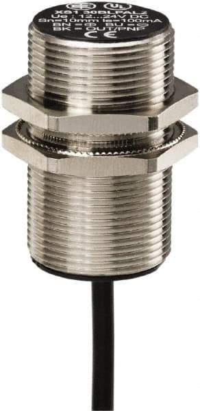 Telemecanique Sensors - PNP, 10mm Detection, Cylinder, Inductive Proximity Sensor - 3 Wires, IP67, 12 to 24 VDC, M30x1.5 Thread, 52mm Long - USA Tool & Supply