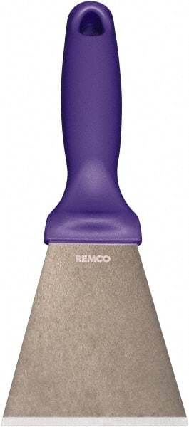 Remco - Stiff Stainless Steel Beveled Scraper - 3" Blade Width x 3-1/2" Blade Length, 5-13/32" Long Ergonomic Polypropylene Handle - USA Tool & Supply