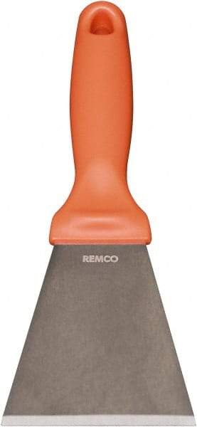 Remco - Stiff Stainless Steel Beveled Scraper - 3" Blade Width x 3-1/2" Blade Length, 5-13/32" Long Ergonomic Polypropylene Handle - USA Tool & Supply