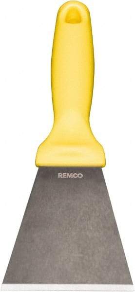 Remco - Stiff Stainless Steel Beveled Scraper - 3" Blade Width x 3-1/2" Blade Length, 5-13/32" Long Ergonomic Polypropylene Handle - USA Tool & Supply