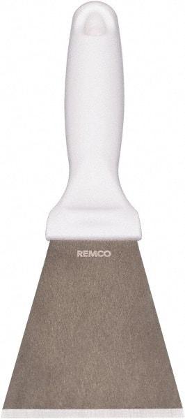 Remco - Stiff Stainless Steel Beveled Scraper - 3" Blade Width x 3-1/2" Blade Length, 5-13/32" Long Ergonomic Polypropylene Handle - USA Tool & Supply