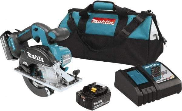 Makita - 18 Volt, 5-7/8" Blade, Cordless Circular Saw - 3,900 RPM, 2 Lithium-Ion Batteries Included - USA Tool & Supply