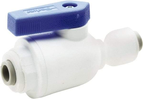 Parker - 3/8 x 1/4" Pipe, Full Port, Polypropylene Valve Union Connector Ball Valve - Bi-Directional, Push-to-Connect x Push-to-Connect Ends, Wedge Handle, 150 WOG - USA Tool & Supply