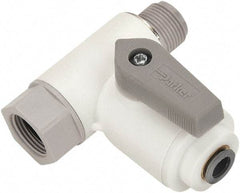 Parker - 3/8 x 1/2" Pipe, Full Port, Polypropylene Valve Angle Stop Ball Valve - Bi-Directional, Push-to-Connect x MNPT x FNPT Ends, Wedge Handle, 150 WOG - USA Tool & Supply