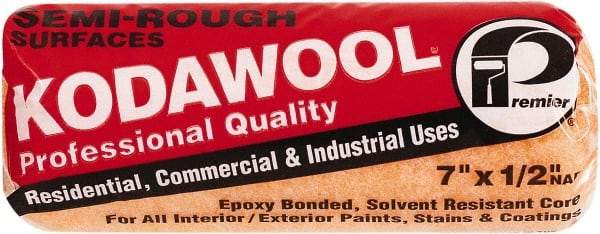 Premier Paint Roller - 1/2" Nap, 7" Wide Paint Roller Cover - Semi-Rough Texture, Polyester & Wool - USA Tool & Supply