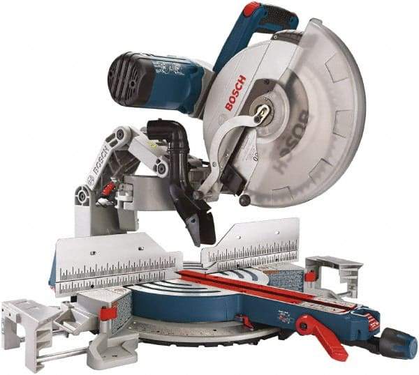 Bosch - 15 Amp, 3,800 RPM, 45° Right Double Bevel Sliding Miter Saw - 12" Blade Diam - USA Tool & Supply