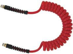 PRO-SOURCE - 5/16" ID, 1/4 Thread, 25' Long, Red Polyurethane Coiled & Self Storing Hose - 185 Max psi, Male Swivel x Male Swivel - USA Tool & Supply