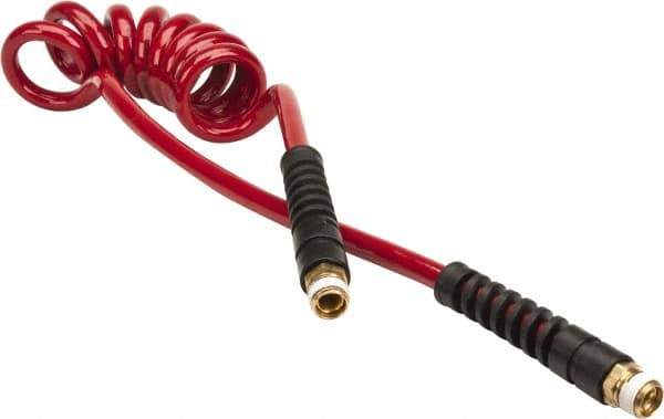 PRO-SOURCE - 5/16" ID, 3/8 Thread, 5' Long, Red Polyurethane Coiled & Self Storing Hose - 185 Max psi, Male Swivel x Male Swivel - USA Tool & Supply