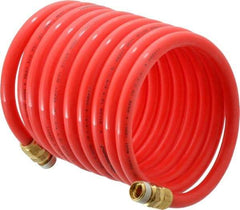PRO-SOURCE - 3/8" ID, 3/8 Thread, 12' Long, Red Nylon Coiled & Self Storing Hose - 310 Max psi, Male Swivel x Male Swivel - USA Tool & Supply