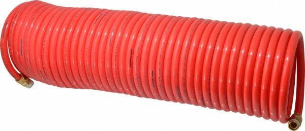 PRO-SOURCE - 3/8" ID, 3/8 Thread, 50' Long, Red Nylon Coiled & Self Storing Hose - 310 Max psi, Male Swivel x Male Swivel - USA Tool & Supply