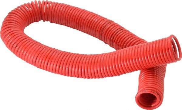 PRO-SOURCE - 1/8" ID, 1/8 Thread, 50' Long, Red Nylon Coiled & Self Storing Hose - 386 Max psi, No Fittings - USA Tool & Supply
