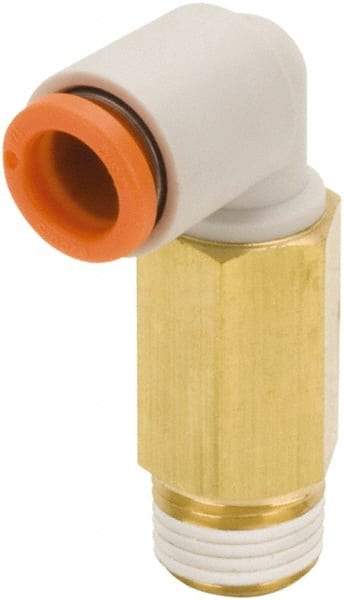 SMC PNEUMATICS - 5/16" Outside Diam, 1/8 NPT, Brass/Polybutylene Push-to-Connect Tube Extended Male Elbow - 145 Max psi - USA Tool & Supply