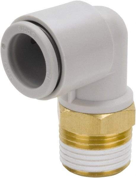 SMC PNEUMATICS - 12mm Outside Diam, 3/8 BSPT, Brass/Polybutylene Push-to-Connect Tube Male Elbow - 145 Max psi - USA Tool & Supply