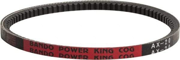Bando - Section AX, 1/2" Wide, 22" Outside Length, V-Belt - Rubber Compound, Black, Classic Cogged, No. AX20 - USA Tool & Supply
