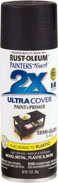 Rust-Oleum - Black, Semi Gloss, Enamel Spray Paint - 8 Sq Ft per Can, 12 oz Container, Use on Multipurpose - USA Tool & Supply