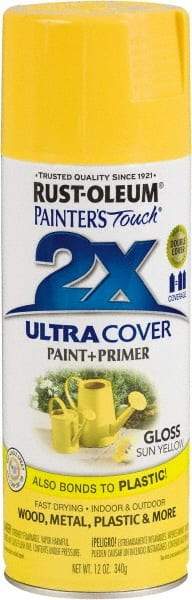 Rust-Oleum - Sun Yellow, Gloss, Enamel Spray Paint - 8 to 12 Sq Ft per Can, 12 oz Container - USA Tool & Supply