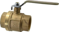 Value Collection - 2-1/2" Pipe, Full Port, Brass Full Port Ball Valve - Inline - Two Way Flow, FNPT x FNPT Ends, Lever Handle, 450 WOG, 150 WSP - USA Tool & Supply