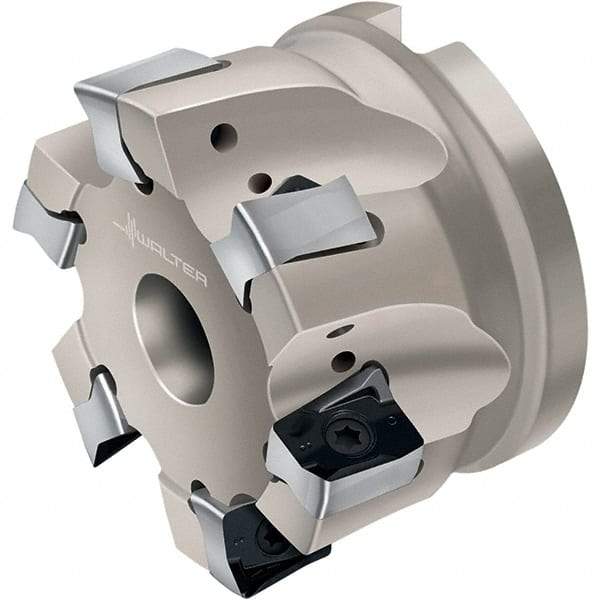 Walter - 8 Inserts, 100mm Cut Diam, 32mm Arbor Diam, 13mm Max Depth of Cut, Indexable Square-Shoulder Face Mill - LN.. 1307.. Insert Compatibility, Through Coolant, Series Xtra-tec - USA Tool & Supply