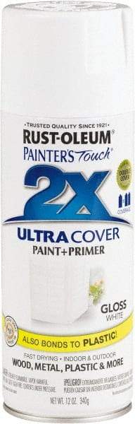 Rust-Oleum - White, Gloss, Enamel Spray Paint - 8 to 12 Sq. Ft. per Can, 12 Ounce Container - USA Tool & Supply