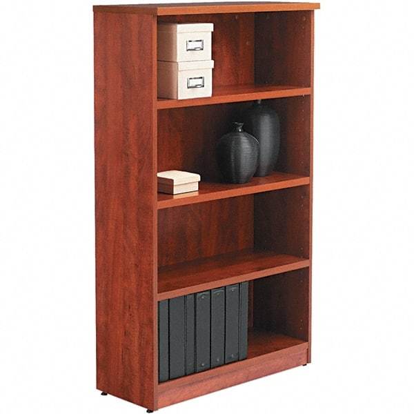 ALERA - 4 Shelf, 55" High x 31-3/4" Wide Bookcase - 14" Deep, Woodgrain Laminate, Medium Cherry - USA Tool & Supply