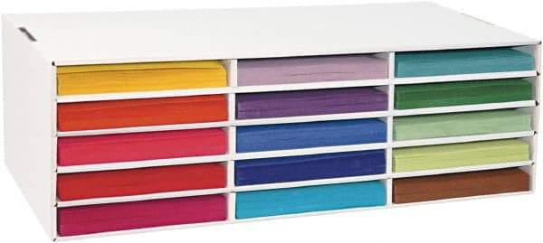Pacon - 15 Compartments, 29-1/4" Wide x 9-1/2" High x 12-3/4" Deep, Storage Box - Corrugated Cardboard, White - USA Tool & Supply