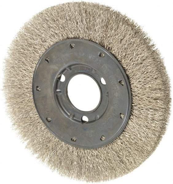 Osborn - 6" OD, 1-1/4" Arbor Hole, Crimped Stainless Steel Wheel Brush - 5/8" Face Width, 1-1/8" Trim Length, 0.0104" Filament Diam, 6,000 RPM - USA Tool & Supply