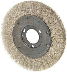 Osborn - 6" OD, 1-1/4" Arbor Hole, Crimped Stainless Steel Wheel Brush - 5/8" Face Width, 1-1/8" Trim Length, 0.0104" Filament Diam, 6,000 RPM - USA Tool & Supply