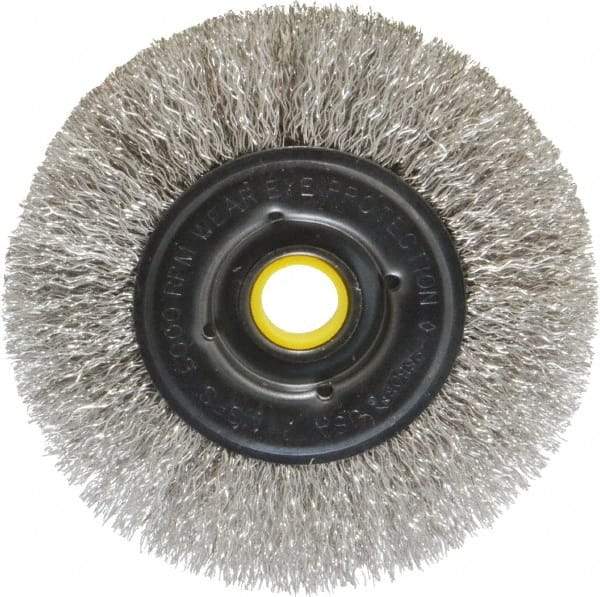 Osborn - 4" OD, 1/2 & 5/8" Arbor Hole, Crimped Stainless Steel Wheel Brush - 3/8" Face Width, 13/16" Trim Length, 0.0104" Filament Diam, 6,000 RPM - USA Tool & Supply