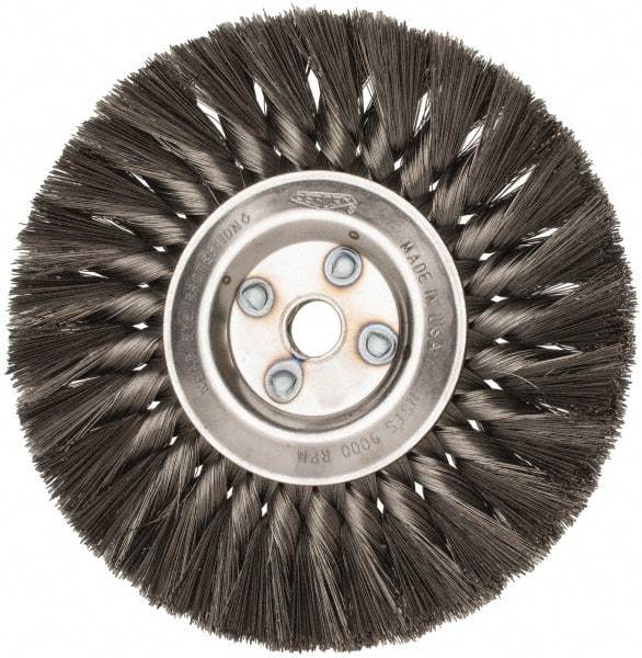 Osborn - 7" OD, 5/8" Arbor Hole, Knotted Steel Wheel Brush - 5/8" Face Width, 1-3/4" Trim Length, 0.0118" Filament Diam, 9,000 RPM - USA Tool & Supply