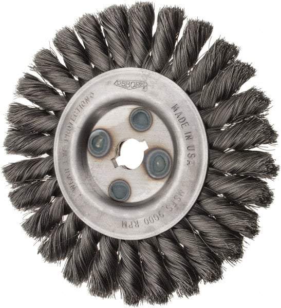 Osborn - 6" OD, 5/8" Arbor Hole, Knotted Steel Wheel Brush - 5/8" Face Width, 1-1/4" Trim Length, 0.0118" Filament Diam, 9,000 RPM - USA Tool & Supply