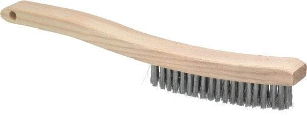 Osborn - 4 Rows x 18 Columns Steel Plater's Brush - 5-3/4" Brush Length, 13-1/4" OAL, 1" Trim Length, Wood Curved Handle - USA Tool & Supply