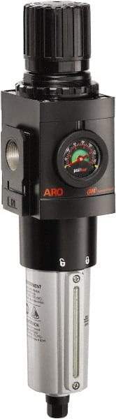 ARO/Ingersoll-Rand - 1" NPT Port Heavy Duty 1 Piece Filter/Regulator FRL Unit - Metal Bowl, 250 SCFM, 250 Max psi, 14.689" High x 4.091" Long, Automatic Drain - USA Tool & Supply