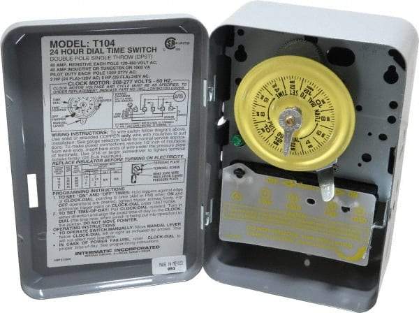 Intermatic - 24 hr Indoor Analog Electromechanical Timer Switch - 1 to 12 On/Off, 208 to 277 VAC, 60 Hz, - USA Tool & Supply