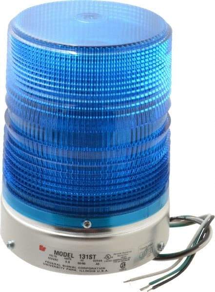 Federal Signal Corp - 120 VAC, 3R NEMA Rated, Strobe Tube, Blue, Single Flash Strobe Light - 80 Flashes per min, 1/2 Inch Pipe, 5.7 Inch Diameter, 8-1/2 Inch High, IP45 Ingress Rating, Pipe Mount - USA Tool & Supply