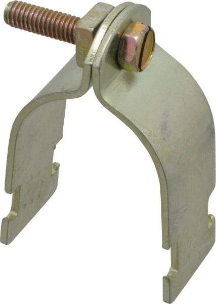 Thomas & Betts - 1-1/2" Pipe, 12 Gauge" Pipe or Conduit Clamp - Gold Galvanized, Rigid & IMC Conduit - USA Tool & Supply