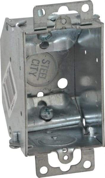 Thomas & Betts - 1 Gang, (5) 1/2" Knockouts, Steel Rectangle Switch Box - 3" Overall Height x 2" Overall Width x 2-1/4" Overall Depth - USA Tool & Supply