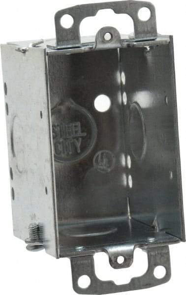 Thomas & Betts - 1 Gang, (5) 1/2" Knockouts, Steel Rectangle Switch Box - 3" Overall Height x 2" Overall Width x 2-3/4" Overall Depth - USA Tool & Supply