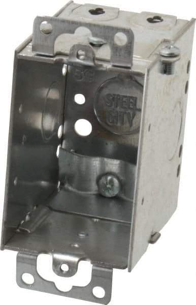 Thomas & Betts - 1 Gang, (5) 1/2" Knockouts, Steel Rectangle Switch Box - 3" Overall Height x 2" Overall Width x 2-3/4" Overall Depth - USA Tool & Supply