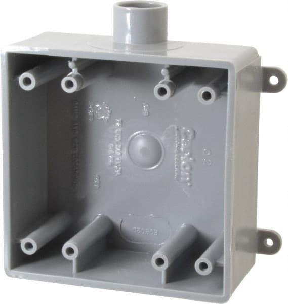 Thomas & Betts - 2 Gang, (1) 1/2" Knockout, PVC Rectangle Switch Box - 117.35mm Overall Height x 142.24mm Overall Width x 50.29mm Overall Depth, Weather Resistant - USA Tool & Supply