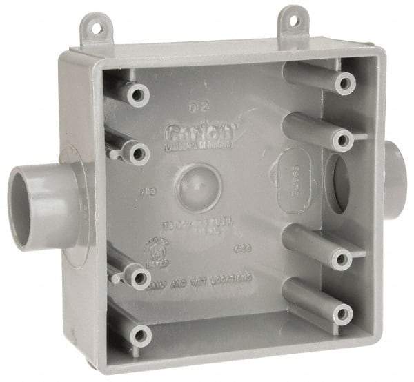 Thomas & Betts - 2 Gang, (2) 3/4" Knockouts, PVC Square Switch Box - 4.62" Overall Height x 4.62" Overall Width x 1.98" Overall Depth, Weather Resistant - USA Tool & Supply