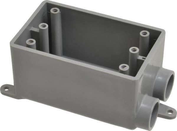 Thomas & Betts - 1 Gang, (2) 1/2" Knockouts, PVC Rectangle Junction Box - 115.3mm Overall Height x 98.4mm Overall Width x 61.5mm Overall Depth, Weather Resistant - USA Tool & Supply