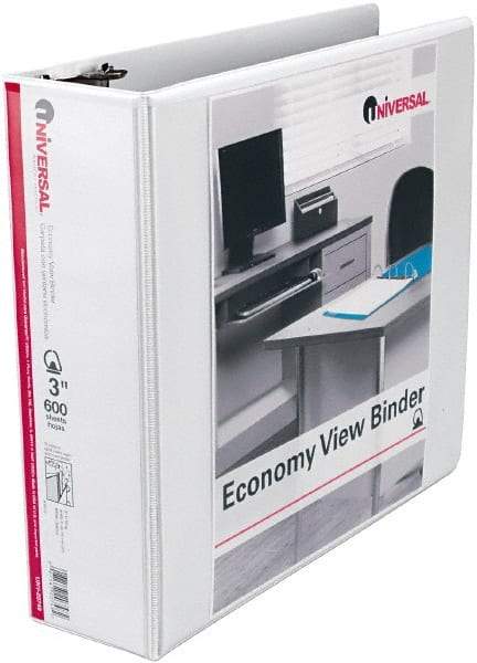 UNIVERSAL - 3" Sheet Capacity, 11 x 8-1/2", View Ring Binder - Vinyl, White - USA Tool & Supply